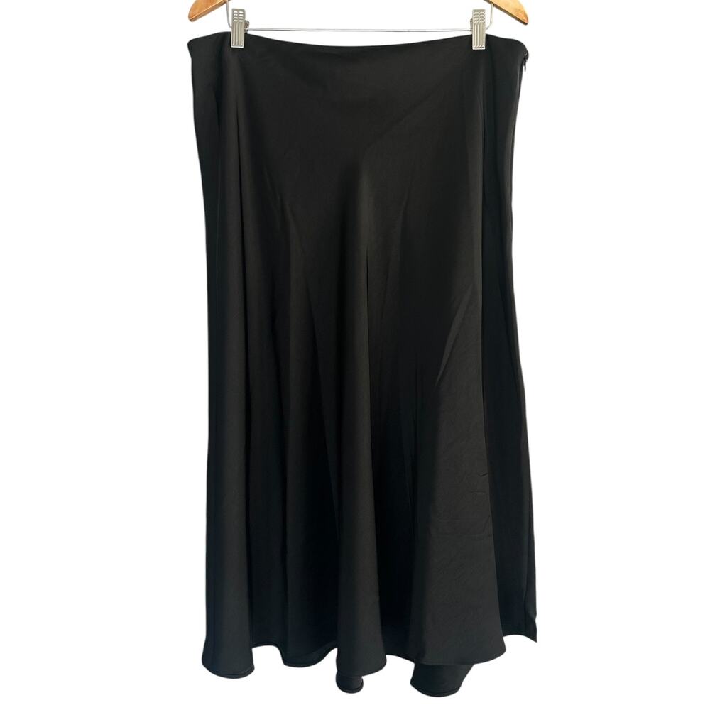 1.STATE Women’s Black Satin Maxi Skirt XL Flowy A-Line Side Zip Elegant Classic